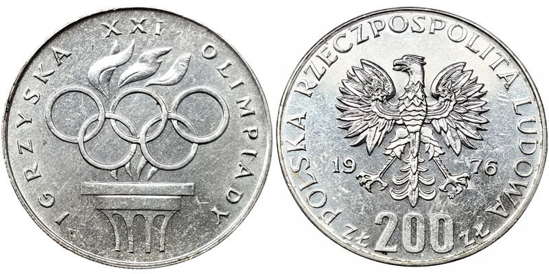 Poland, 200 Zlotych, 1976, XXI Olympics. Ag.625 14,47 g, Y 86, UNC