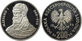Poland, 200 Zlotych, 1979, Polish Rulers Series - Duke Mieszko I. Mintage: 12.150 pcs. Ag.750 17,60 g, Y 101, PROOF