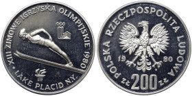 Poland, 200 Zlotych, 1980, 1980 Winter Olympics, Lake Placid. With torch. Mintage: 32.040 pcs. Ag.750 17,60 g, Y 110, PROOF