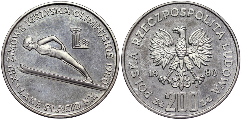 Poland, 200 Zlotych, 1980, 1980 Winter Olympics, Lake Placid. Without torch. Min...