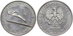 Poland, 200 Zlotych, 1980, 1980 Winter Olympics, Lake Placid. Without torch. Mintage: 28.040 pcs. Ag.750 17,60 g, Y 110a, PROOF