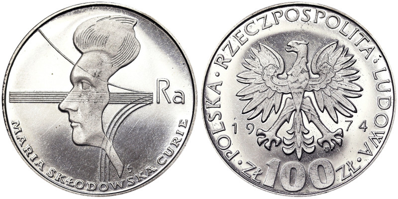 Poland, 100 Zlotych, 1974, 40th Anniversary - Death of Maria Sklodowska Curie. M...