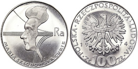 Poland, 100 Zlotych, 1974, 40th Anniversary - Death of Maria Sklodowska Curie. Mintage: 50.000 pcs. Ag.625 16,50 g, Y 71, PROOF