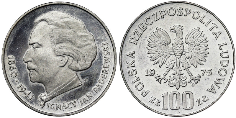 Poland, 100 Zlotych, 1975, Ignacy Jan Paderewski. Ag.625 16,50 g, Y 77, UNC