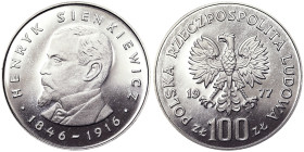 Poland, 100 Zlotych, 1977, 130th anniversary birth of Henryk Sienkiewicz. Mintage: 20.000 pcs. Ag.625 16,50 g, Y 88, PROOF
