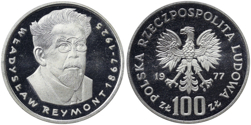 Poland, 100 Zlotych, 1977, Władyslaw Reymont. Mintage: 20.150 pcs. Ag.625 16,50 ...