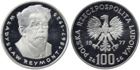 Poland, 100 Zlotych, 1977, Władyslaw Reymont. Mintage: 20.150 pcs. Ag.625 16,50 g, Y 89, PROOF