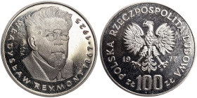 Poland, 100 Zlotych (Pattern), 1977, Władyslaw Reymont. Mintage: 3.100 pcs. Ag.625 16,50 g, KM Pr301, PROOF