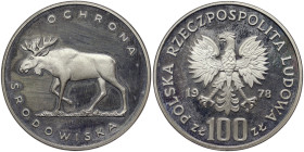 Poland, 100 Zlotych, 1978, Environmental protection - Moose. Mintage: 30.000 pcs. Ag.625 16,50 g, Traces of contact, Y 93, PROOF