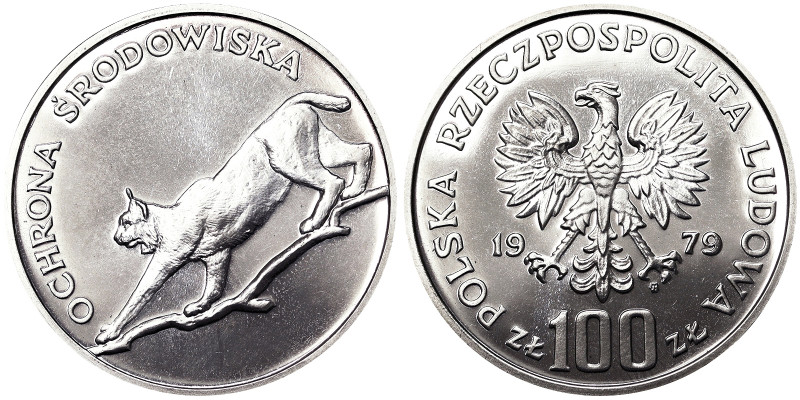 Poland, 100 Zlotych, 1979, Environmental protection - Lynx. Mintage: 20.000 pcs....