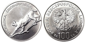 Poland, 100 Zlotych, 1979, Environmental protection - Lynx. Mintage: 20.000 pcs. Ag.625 16,50 g, Y 104, PROOF
