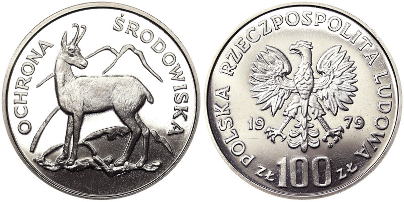 Poland, 100 Zlotych, 1979, Environmental protection - Chamois. Mintage: 20.000 p...