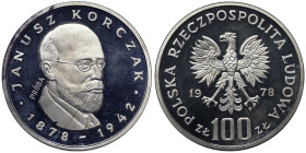 Poland, 100 Zlotych (Pattern), 1978, Janusz Korczak. Mintage: 3.100 pcs. Ag.625 16,50 g, KM Pr335, PROOF