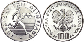 Poland, 100 Zlotych, 1980, Olympic runner. Mintage: 10.000 pcs. Ag.625 16,50 g, Y 109, PROOF