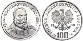 Poland, 100 Zlotych, 1980, Jan Kochanowski. Mintage: 10.000 pcs. Ag.625 16,50 g, Y 120, PROOF