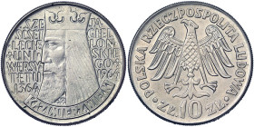Poland, 10 Zlotych, 1964, 600th Anniversary of Jagiello University - Kazimierz Wielki Legends incuse. Ni. 12,90 g, Y 52.2, UNC