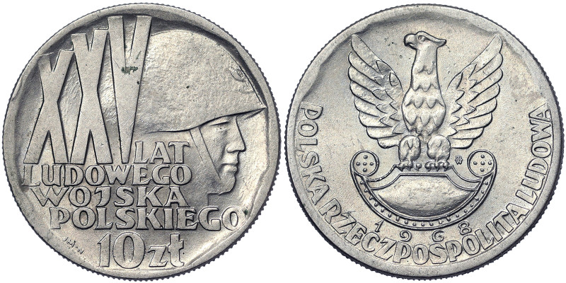 Poland, 10 Zlotych, 1968, 25th anniversary of Polish Army. Ni. 9,50 g, Y 60, UNC
