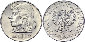 Poland, 10 Zlotych, 1969, Tadeusz Kościuszko. Small type. Ni. 9,50 g, Slightly cleaned, Y 50a, UNC