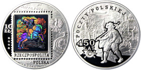Poland, 10 Zlotych, 2008, 450 Years of the Polish Postal Service. Ag.925 14.14 g, Y 655, PROOF