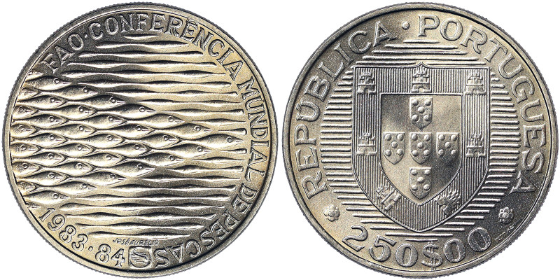 Portugal, 250 Escudos, 1984, FAO - World Fisheries Conference. Ni. 23,00 g, KM 6...