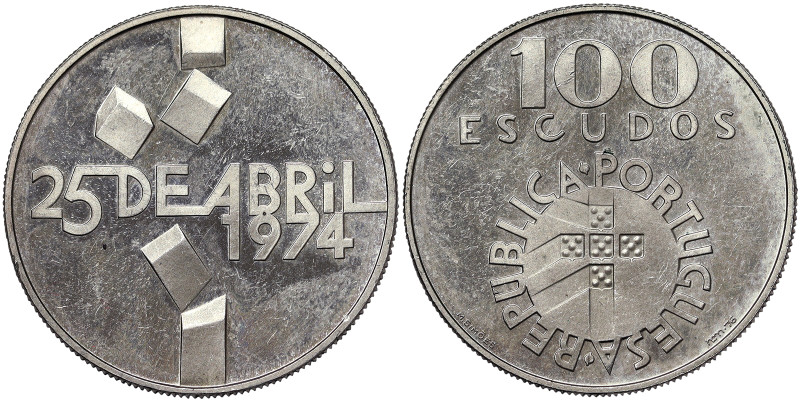Portugal, 100 Escudos, 1976, REVOLUTION OF APRIL 25, 1974. Ag.650 15,00 g, Hairl...