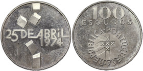 Portugal, 100 Escudos, 1976, REVOLUTION OF APRIL 25, 1974. Ag.650 15,00 g, Hairlines, KM 603, PROOF