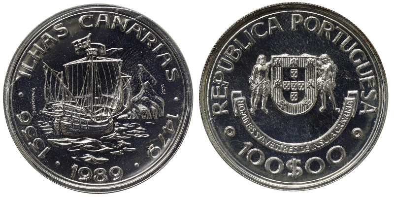 Portugal, 100 Escudos, 1989, II-Portuguese Discoveries - Canary Islands. Ag.925 ...