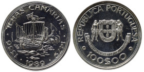 Portugal, 100 Escudos, 1989, II-Portuguese Discoveries - Canary Islands. Ag.925 21,00 g, KM 646a, UNC
