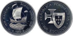 Portugal, 100 Escudos, 1989, II-Portuguese Discoveries - Discovery of Madeira & Porto Santo. Ag.925 21,00 g, KM 647a, PROOF