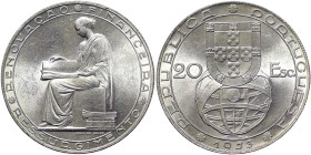 Portugal, 20 Escudos, 1953, Financial Renewal. Ag.835 21,00 g, KM 585, UNC