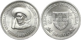 Portugal, 20 Escudos, 1960, V Centenary of the death of the Infante D. Henrique. Ag.800 21,00 g, KM 589, UNC
