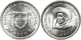 Portugal, 5 Escudos, 1960, V Centenary of the death of Infante D. Henrique. Ag.650 7,00 g, KM 587, UNC