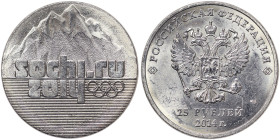 Russia, 25 Roubles, 2014, XXII Olympic Winter Games and the XI Paralympic Winter Games of 2014 - Logo. Ni. 10,00 g, Y 1298, UNC