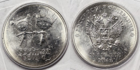 Russia, 25 Roubles, 2014, XXII Olympic Winter Games and the XI Paralympic Winter Games of 2014 - Mascots. Ni. 10,00 g, Y 1472, UNC