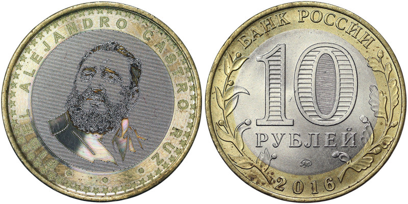 Russia, 10 Roubles (Fantasy coin) Fidel Castro, 2016, Screen-printing on milled ...