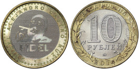 Russia, 10 Roubles (Fantasy coin) Fidel Castro, 2016, Screen-printing on milled coin. Bimetallic. 8,40 g, UNC