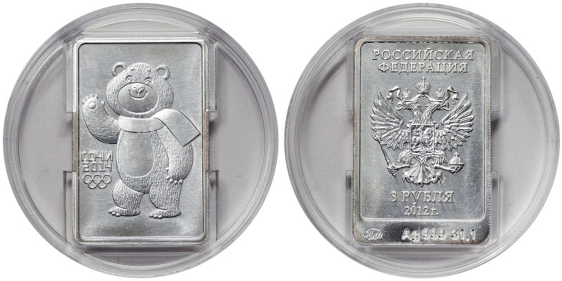 Russia, 3 Roubles, 2012, The XXII Olympic Winter Games - The Bear. Ag.999 31,50 ...
