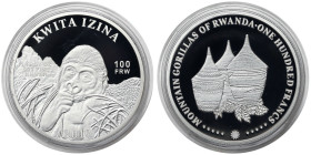 Rwanda, 100 Francs, 2010, Mountain Gorillas of Rwanda. Mintage: 5.000 pcs. Ag.999 1 Ounce / 1 Oz, KM 71, PROOF