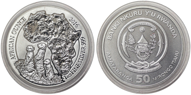 Rwanda, 50 Francs, 2016, African Ounce - Suricate. Ag.999 1 Ounce / 1 Oz, KM 159...