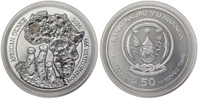 Rwanda, 50 Francs, 2016, African Ounce - Suricate. Ag.999 1 Ounce / 1 Oz, KM 159, UNC
