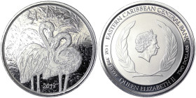 Saint Lucia, 2 Dollars, 2018, Eastern Caribbean 8 - Pink Flamingos. Mintage: 25.000 pcs. Ag.999 1 Ounce / 1 Oz, KM 18, UNC