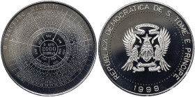 Saint Thomas and Prince, 2000 Dobras, 1999, Millenium calendar. Ni. 26,00 g, KM 86a, PROOF
