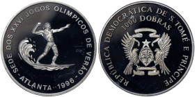 Saint Thomas and Prince, 1000 Dobras, 1993, Atlanta Olympics 1996 - Surfer. Ni. 26,00 g, KM 62, PROOF