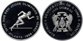 Saint Thomas and Prince, 1000 Dobras, 1996, Atlanta Olympics 1996 - Runner. Ni. 26,00 g, KM 59, PROOF