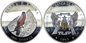 Saint Thomas and Prince, 1000 Dobras, 1995, Flora and Fauna - Black Kite. Mintage: 15.000 pcs. Ag.925 25,00 g, KM 76, PROOF