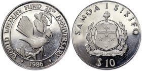 Samoa, 10 Dollars, 1986, 25th Anniversary of the World Wildlife Fund. Mintage: 25.000 pcs. Ag.925 31,40 g, KM 72, PROOF