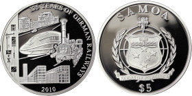 Samoa, 5 Tala, 2010, 175 Years of German Railways. Mintage: 5.000 pcs. Ag.925 28,28 g, KM 217, PROOF