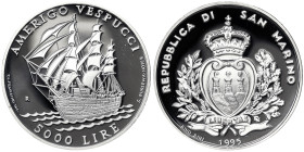 San Marino, 10.000 Lire, 1995, Amerigo Vespucci. Mintage: 35.000 pcs. Ag.835 22,00 g, KM 333, PROOF
