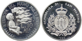 San Marino, 10.000 Lire, 1998, Europe in the new millennium. Ag.835 22,00 g, KM 387, PROOF