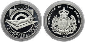 San Marino, 10.000 Lire, 1999, 2000 Olympic Games. Ag.835 22,00 g, KM 398, PROOF